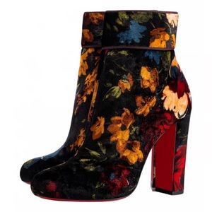 CHRISTIAN LOUBUOTIN FLORAL VELVET BOOTIES size 40